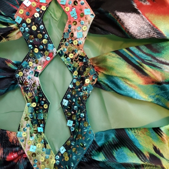 Hailey Logan by Adrianna Papell Sequin Watercolor Tropical Maxi Dress, Size 5/6 - Picture 10 of 12